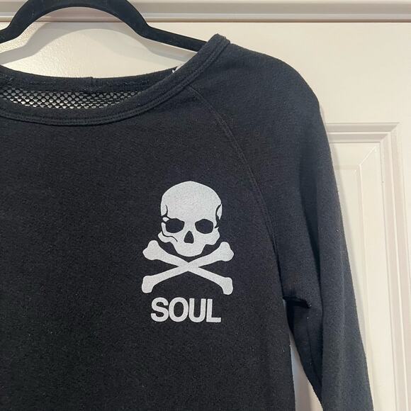 Soulcycle Women's Skull and Crossbones Black Sweatshirt Mesh Size S‎ - Picture 3 of 8